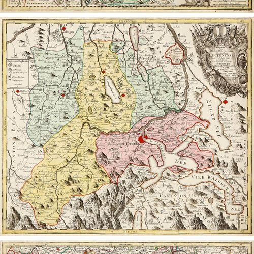 Null Lago de Constanza, Lucerna, Rhaetia Tres mapas coloreados grabados en cobre&hellip;