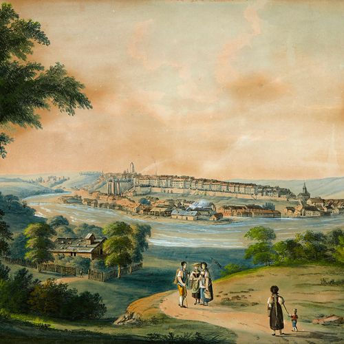 Null 凯勒-汉斯-海因里希 19世纪的 "卢塞恩之景 "和 "伯尔尼之景"。两张纸都有部分变色。标签背面有署名 高度：50.5厘米 宽度：73厘米