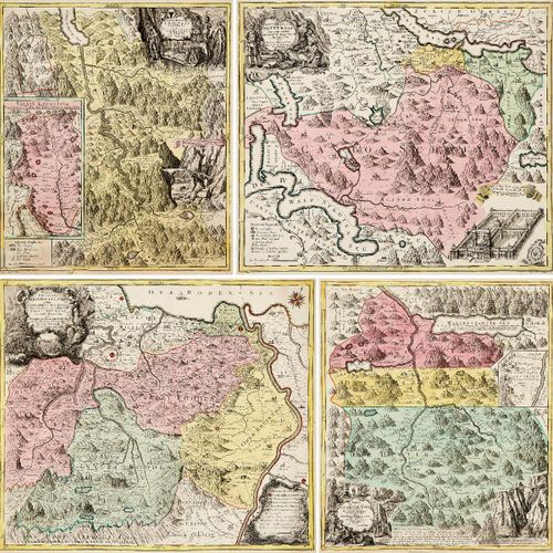 Null Appenzell, Glarus, Schwyz & Uri Four colored copper engraved maps. 1st half&hellip;