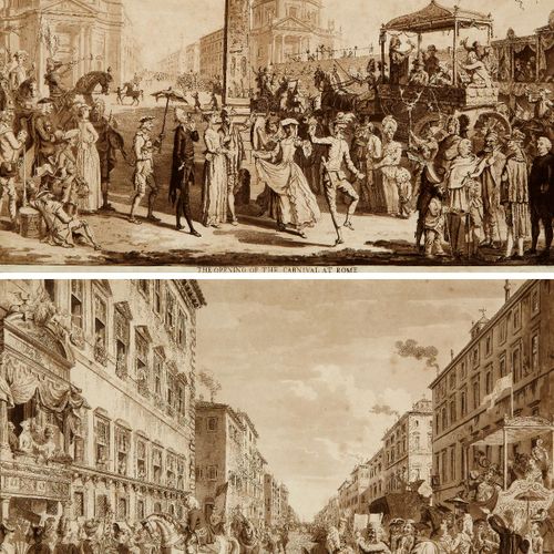 Null 桑德比-保罗18世纪《在罗马的狂欢节上开幕》和《罗马人对陌生人的礼貌》。略有污损 高度：34厘米 宽度：50厘米
