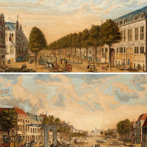 Null 谢尔勒-亨德利克-弗洛里斯。约1755年，海牙、谢维宁根和莱顿的景色。全部修剪完毕。八件作品，背面贴有蚀刻画的部分文字 高度：每件24.5厘米 宽度：&hellip;