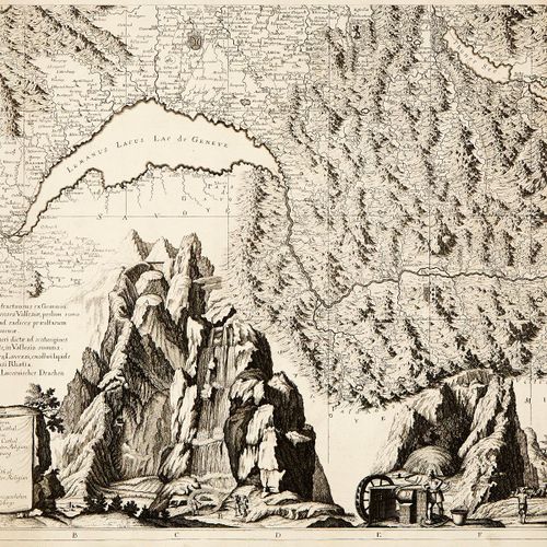 Null Schweiz Vierblättrige Kupferstichkarte. 1712. "Nova Helvetiae Tabula Geogra&hellip;