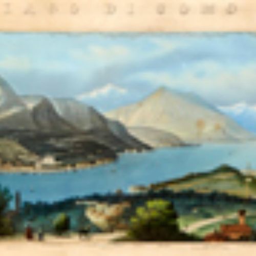 Null Lago di Como 19 c. 纸上水粉画。安装在纸张上的边角料不新鲜 高度：27厘米 宽度：91.5厘米