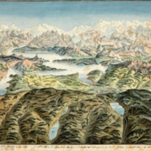 Null 地图 "Vierwaldstättersee" 1800年左右。 纸上水彩画。无符号。部分变色 高度：41厘米 宽度：62厘米