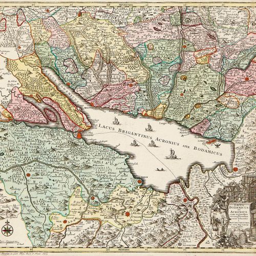 Null Lake Constance, Lucerne, Rhaetia Three colored copper engraved maps. 18th c&hellip;