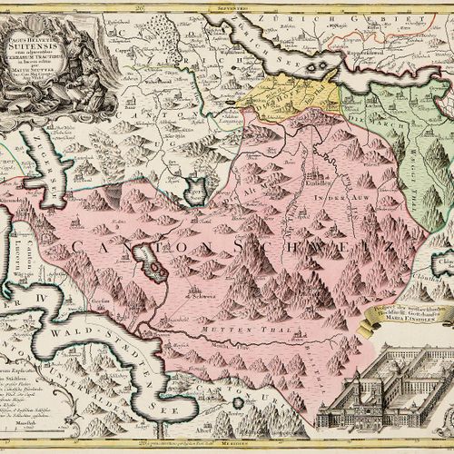 Null Appenzell, Glarus, Schwyz & Uri Four colored copper engraved maps. 1st half&hellip;