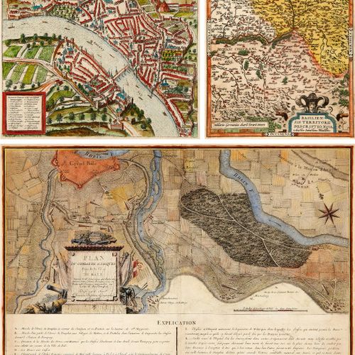 Null Basel Three colored copper engraved maps. 16th century and 18th century res&hellip;