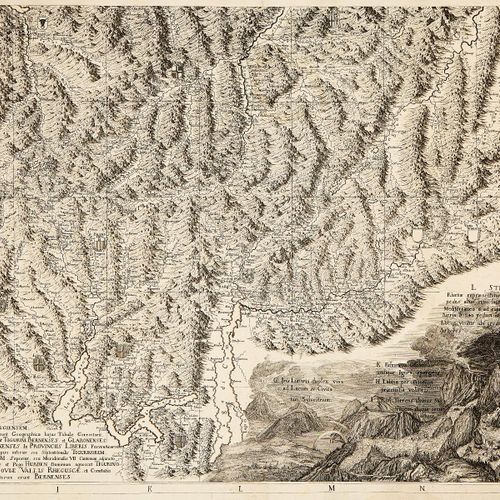 Null Suiza Mapa grabado en cobre de cuatro hojas. 1712: "Nova Helvetiae Tabula G&hellip;