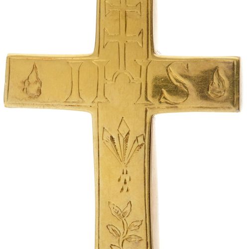 Null 20世纪初 遗体十字架 遗体十字架，银质鎏金。带铰链盖和银链，镀金，印有925标记。长：7.5厘米，重：65克