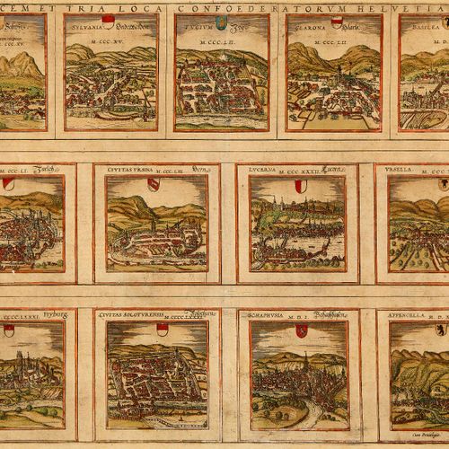 Null Switzerland Colored copperplate engraving. End of 16th c. "Decem et tria Lo&hellip;