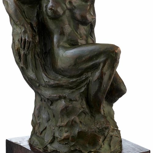 Null Abramini Giuseppe.签名。安装在一个木质底座上。高度：带底座44厘米。青铜器雕塑，有光泽