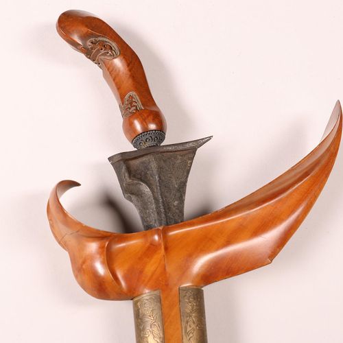 Java, Surakarta, kris, the five-luk pamor iron blade with straight ganja, wooden&hellip;