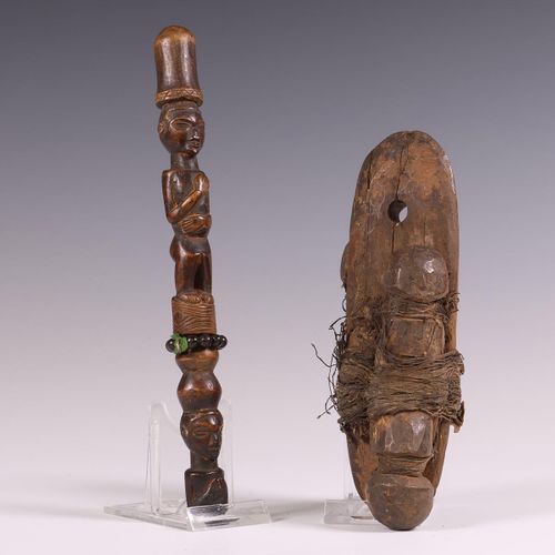 D.R. Congo, part of a ceremonial staff surmounted by a standing figure on top of&hellip;