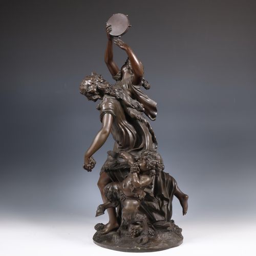 Clodion (1738-1814), bruin gepatineerd bronzen sculptuur 'Bacchantes met tamboer&hellip;