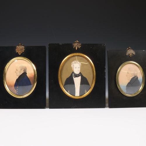 Engeland, drie portret miniaturen in zwarte lijsten, 19e eeuw; Inglaterra, tres &hellip;