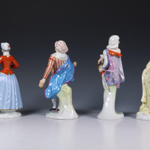 Fürstenberg, vijf porseleinen vormstukken, figuren uit Commedia dell'Arte, 20e e&hellip;