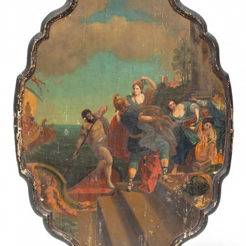 Geschilderd Amelander tafelblad, 18e eeuw; Plateau de table en amélande peint, 1&hellip;