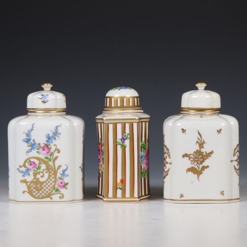 Dresden, drie porseleinen theebussen, 20e eeuw, Dresde, trois boîtes à thé en po&hellip;