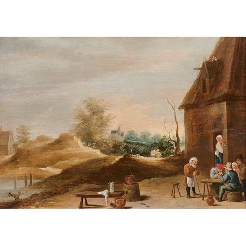 ÉCOLE FLAMANDE VERS 1800, SUIVEUR DE DAVID TENIERS 
Devant l'auberge
Panneau de &hellip;