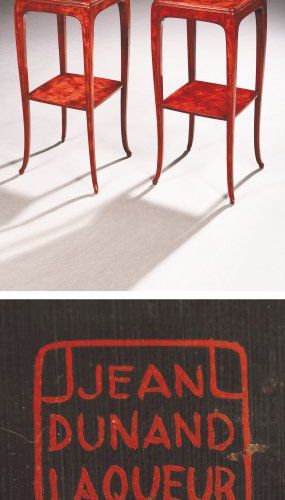 Jean DUNAND (1877-1942) Paire de petites tables d'appoint, circa 1922, en laque &hellip;