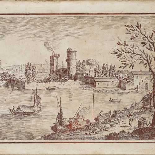 Ecole Flamande du XVIIIe siècle «Paysages à la rivière», Deux peintures sur ardo&hellip;