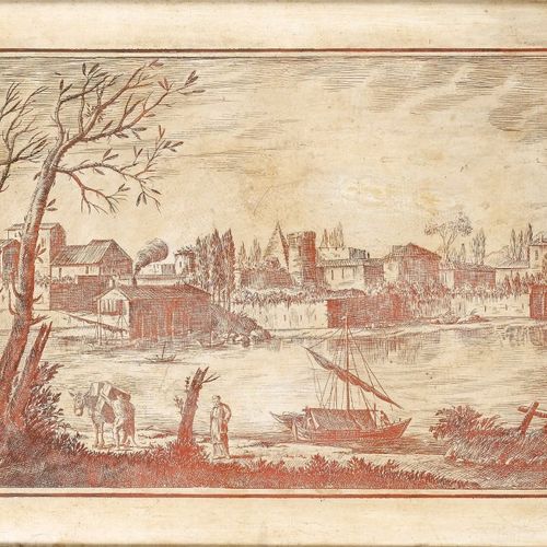 Ecole Flamande du XVIIIe siècle «Paysages à la rivière», Deux peintures sur ardo&hellip;