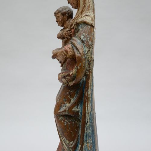 Null Sculpture en bois polychromé 'Vierge à l'enfant' (88x33cm)