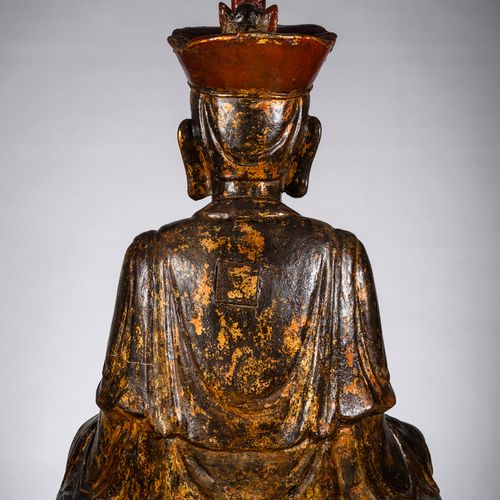 Null Grand bouddha vietnamien en bois laqué, 18ième - 19ième siècle (h67cm)