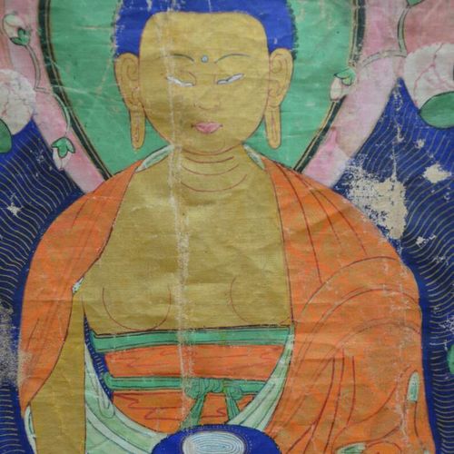 Null Un thangka tibétain 'Bouddha de medicin' 19ème siècle (52x35cm)