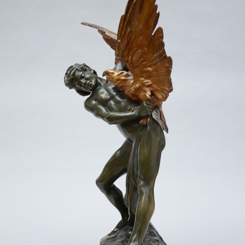 Null Jean Verschneider: sculpture en bronze 'l'Homme et l'Aigle' (h69cm)