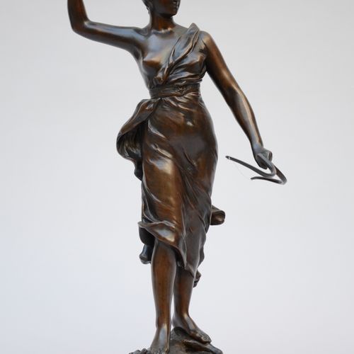 Null Henri Louis Levasseur: sculpture en bronze 'Diane' (h54cm)