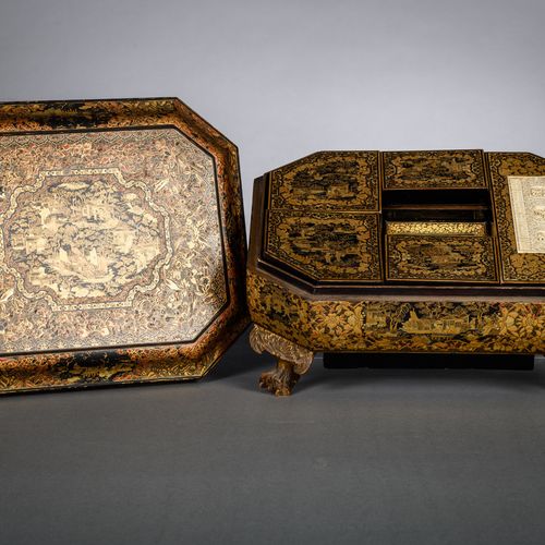 Null Une grande boîte à jeu chinoise en laque de Canton, 19ième siècle (38x31cm)