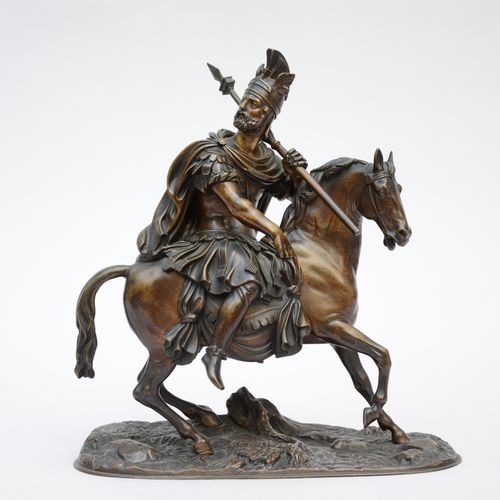 Null Sculpture en bronze 'cavalier romain' (31x29x11cm)