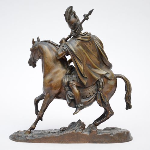Null Sculpture en bronze 'cavalier romain' (31x29x11cm)