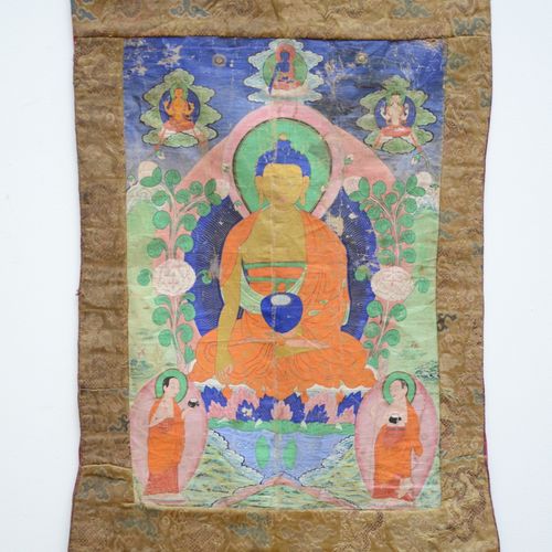 Null Un thangka tibétain 'Bouddha de medicin' 19ème siècle (52x35cm)