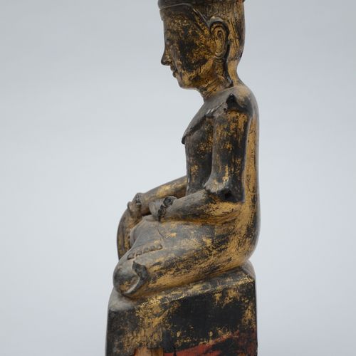 Null Statue birmane en bois laqué (h33cm) (*)