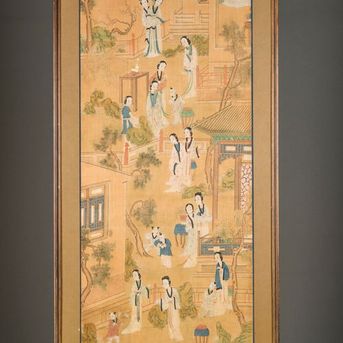 Null Deux peintures chinoises (h/p) ' dames à la cour', dynastie Qing (123x56cm)