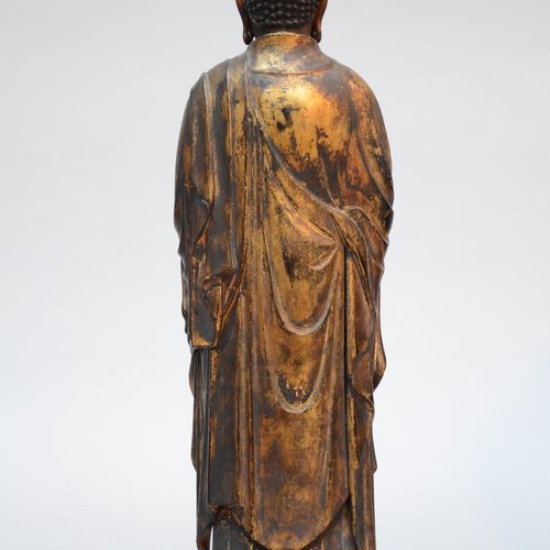 Null Bouddha japonais en bois laqué, époque Edo (total 91 cm - statue 45 cm)