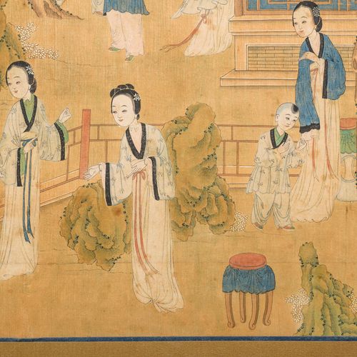 Null Deux peintures chinoises (h/p) ' dames à la cour', dynastie Qing (123x56cm)