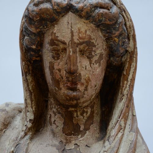 Null Sculpture en bois polychromé 'Vierge à l'enfant' (88x33cm)