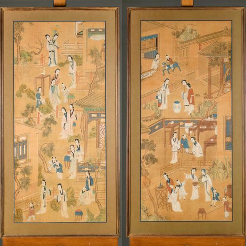 Null Deux peintures chinoises (h/p) ' dames à la cour', dynastie Qing (123x56cm)