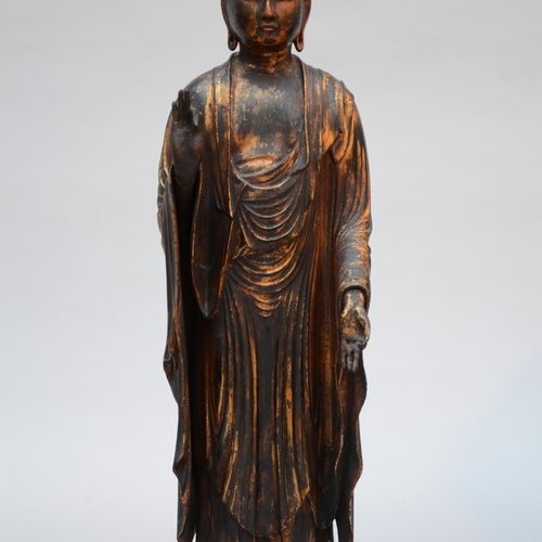 Null Bouddha japonais en bois laqué, époque Edo (total 91 cm - statue 45 cm)