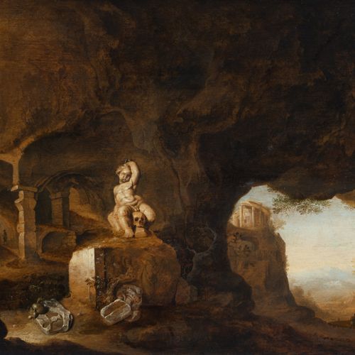 Null Hattich，Petrus van，1620-1665年之前的海牙，南部岩洞，有Bacchante雕像和古董遗迹。油/木，中心下方有签名，来自一位退&hellip;