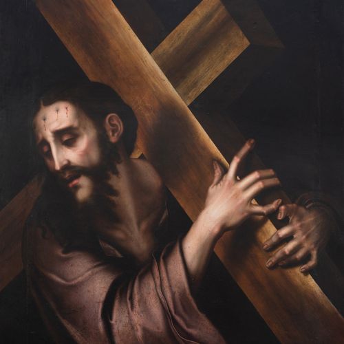 Null Morales, Luis de o taller (attr.), Badajoz 1509 - 1586, Cristo con la Cruz.&hellip;