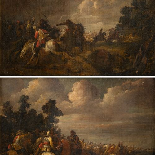 Null Meulener，Pieter，安特卫普1602 - 1654，两场马术战。对应的人。布面油画，双份，其中一份中间下方有签名，西班牙私人收藏。Meul&hellip;