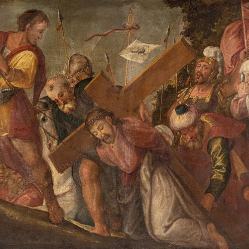 Null 南德意志学校，18世纪，基督受难。布面油画，双色，来自法兰克尼亚的收藏，123 x 152 cm