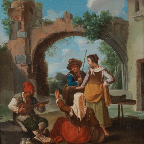 Null Monaldi, Paolo (attr.), Rome 1725 - 1780, Paysans avec un musicien à l'arca&hellip;