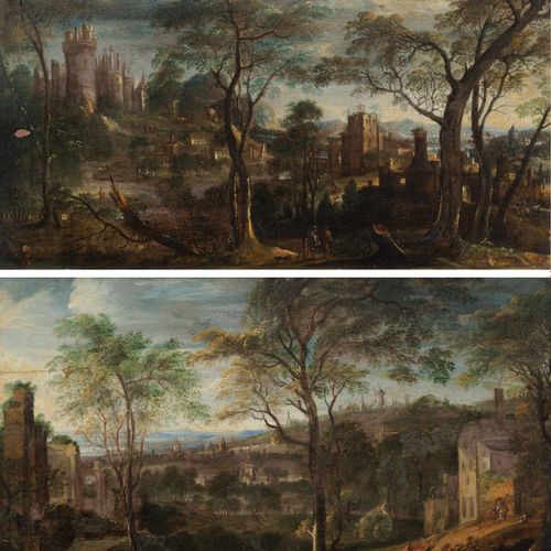 Null Keuninck, Kerstiaen de (attr.), Kortrijk 1560 - Antwerp 1633, 两幅广阔的风景画，有城堡、&hellip;