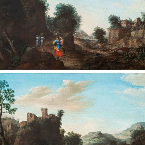Null Swanevelt, Hermann van (attr.), Woerden 约1600 - 巴黎 1655, 意大利化的风景与春天的游行。有猎人的&hellip;
