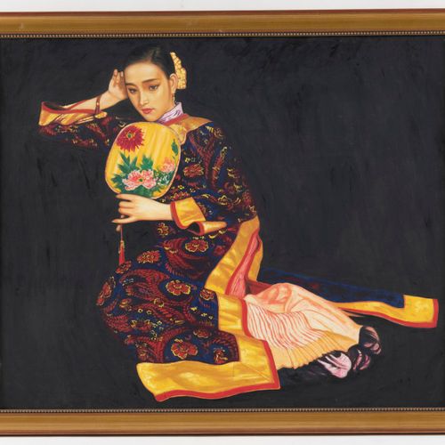 Null Trois portraits de dames - Chine, 20e siècle - huile sur toile. Portrait d'&hellip;